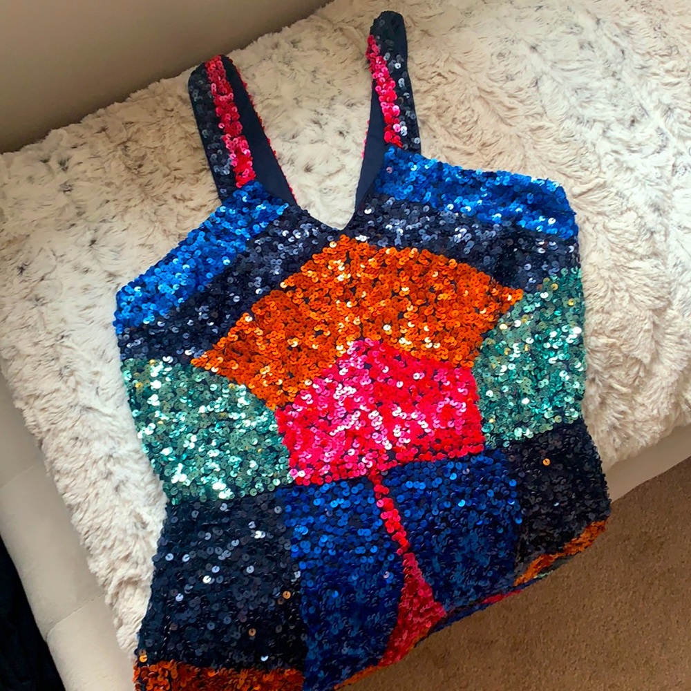 Maya Multi-Colored Geometric Sequin Dress